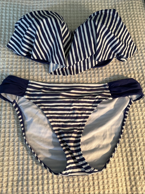 Other - Navy & White Striped Bikini Set - Bandeau Top and Bikini Bottoms in size medium